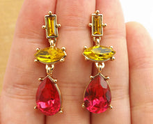 Load image into Gallery viewer, Pink &amp; Gold Tone Faceted Drop Earrings
