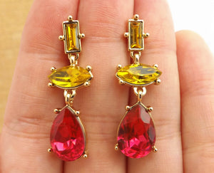 Pink & Gold Tone Faceted Drop Earrings