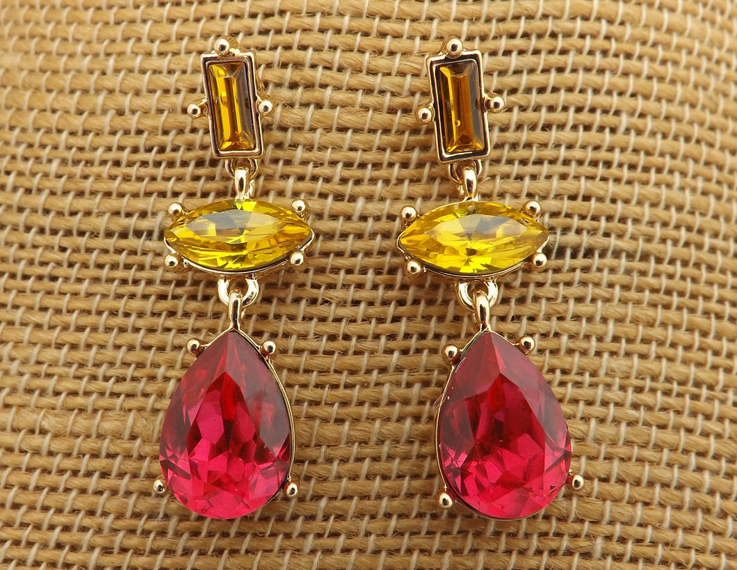 Pink & Gold Tone Faceted Drop Earrings