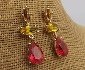 Pink & Gold Tone Faceted Drop Earrings