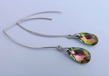 Load image into Gallery viewer, Pink &amp; Green Crystal Teardrop Earrings on Long Kidney Hooks

