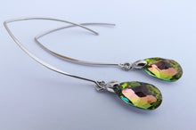 Load image into Gallery viewer, Pink &amp; Green Crystal Teardrop Earrings on Long Kidney Hooks
