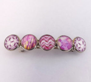 Pink & Lilac Silver Tone Dome Barrette Hairclip