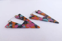 Load image into Gallery viewer, Pink, Orange &amp; Blue Triangular Acrylic Earrings
