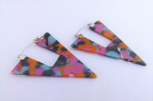 Load image into Gallery viewer, Pink, Orange &amp; Blue Triangular Acrylic Earrings
