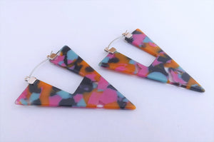 Pink, Orange & Blue Triangular Acrylic Earrings