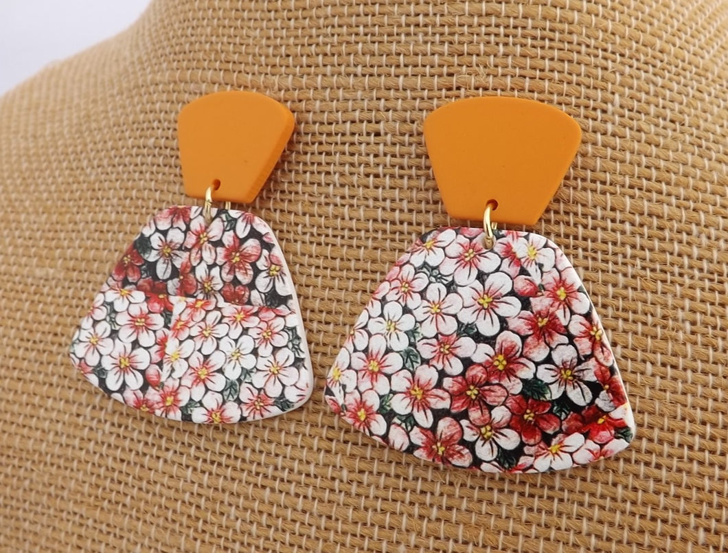 Pink, Orange & White Floral Acrylic Earrings