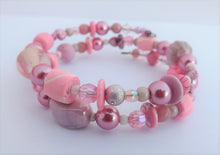 Load image into Gallery viewer, Pink &amp; Purple Beads Memory Wire Bracelet
