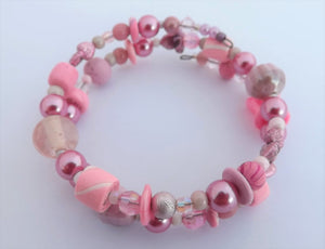 Pink & Purple Beads Memory Wire Bracelet