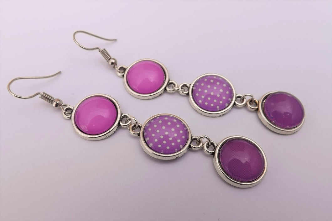 Pink & Purple Mix Triple Drop Dome Earrings