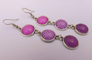 Pink & Purple Mix Triple Drop Dome Earrings