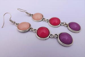 Pink & Purple Mix Triple Triple Drop Dome Earrings