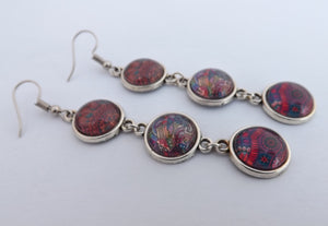 Pink & Purple Pattern Triple Dome Drop Earrings