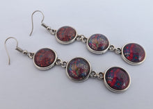 Load image into Gallery viewer, Pink &amp; Purple Pattern Triple Dome Drop Earrings
