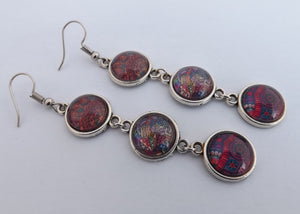 Pink & Purple Pattern Triple Dome Drop Earrings