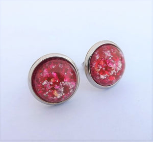 Pink & Silver Glittery Stud Earrings