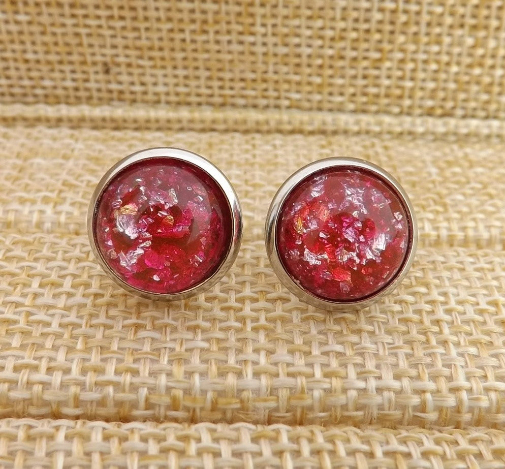 Pink & Silver Glittery Stud Earrings