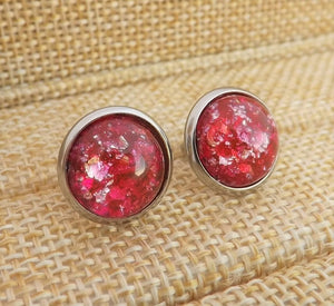 Pink & Silver Glittery Stud Earrings