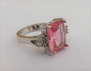 Pink & Silver Tone Bling Costume Ring (size 8)