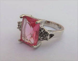 Pink & Silver Tone Bling Costume Ring (size 8)