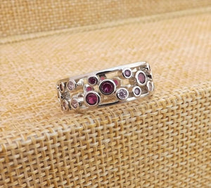 Pink & Silver Tone Costume Ring (size 8 or 10)