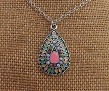 Load image into Gallery viewer, Pink &amp; Silver Tone Dotted Teardrop Pendant Necklace
