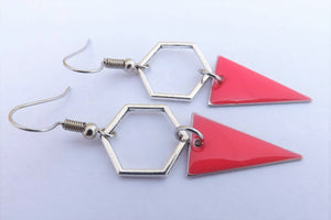 Pink & Silver Tone Geometric Drop Earrings