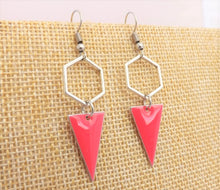 Load image into Gallery viewer, Pink &amp; Silver Tone Geometric Drop Earrings
