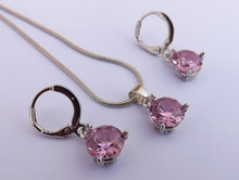 Load image into Gallery viewer, Pink &amp; Silver Tone Round Crystal Cut Round Faceted Necklace &amp; Earrings Set
