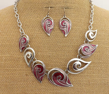 Load image into Gallery viewer, Pink &amp; Silver Tone Spiral Collar Necklace &amp; Earrings Set
