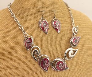 Pink & Silver Tone Spiral Collar Necklace & Earrings Set