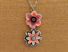 Load image into Gallery viewer, Pink &amp; Silver Tone Double Flower Pendant
