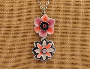 Pink & Silver Tone Double Flower Pendant