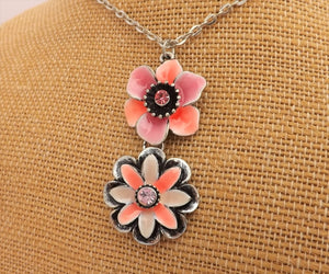 Pink & Silver Tone Double Flower Pendant