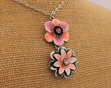 Load image into Gallery viewer, Pink &amp; Silver Tone Double Flower Pendant
