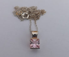 Load image into Gallery viewer, Pink &amp; Sterling Silver Square Pendant Necklace
