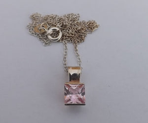 Pink & Sterling Silver Square Pendant Necklace