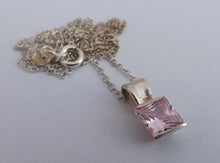 Load image into Gallery viewer, Pink &amp; Sterling Silver Square Pendant Necklace
