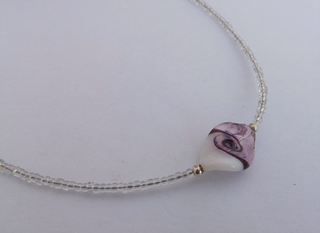 Pink & White Wave Twisted Glass Bead Necklace