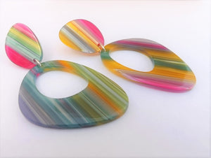 Pink, Yellow, Blue & Green Acrylic Drop Earrings