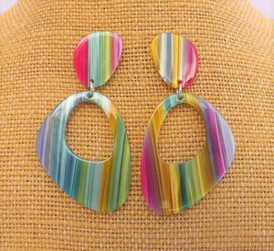 Pink, Yellow, Blue & Green Acrylic Drop Earrings