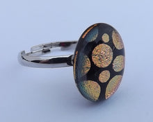 Load image into Gallery viewer, Pink on Black Dichroic Glass Ring (adjustable)
