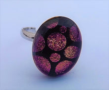 Load image into Gallery viewer, Pink on Black Dichroic Glass Ring (adjustable)
