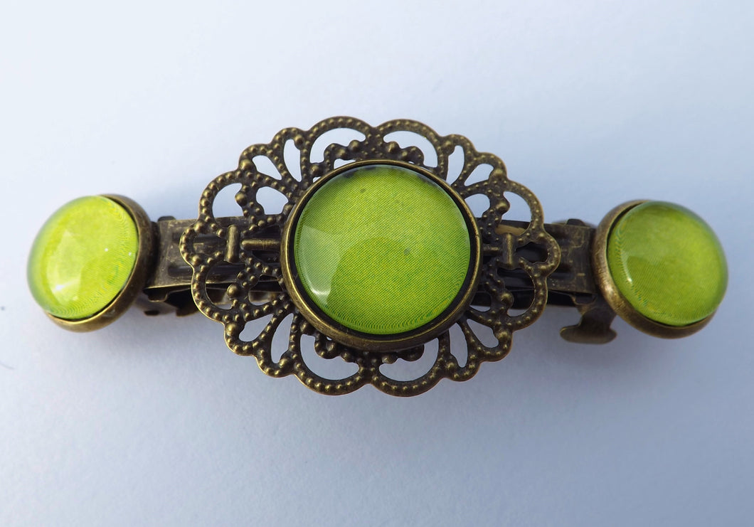 Plain Apple Green Bronze Tone Dome Barrette Hairclip