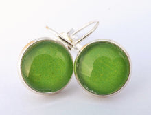 Load image into Gallery viewer, Plain Green - Silver Tone Dome Earrings on Lever Back Hooks
