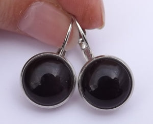 Plain Black - Dome Earrings on Lever Back Hooks