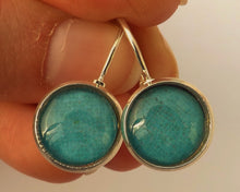 Load image into Gallery viewer, Plain Blue - Silver Tone Dome Earrings on Lever Back Hooks
