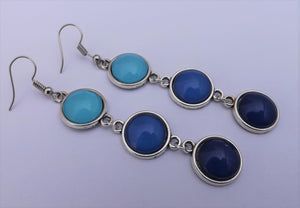 Plain Blue Mix Triple Triple Drop Dome Earrings