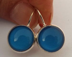 Plain Blue  - Dome Earrings on Lever Back Hooks