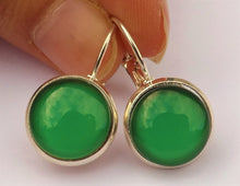 Load image into Gallery viewer, Plain Green - Silver Tone Dome Earrings on Lever Back Hooks
